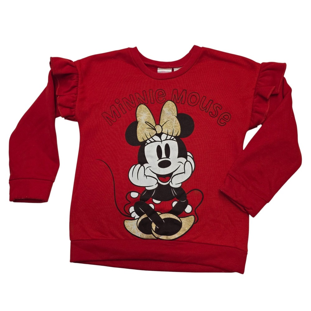 Disney Junior Minnie Mouse Red Ruffle‎ Sleeve Graphic Pullover Sweatshirt